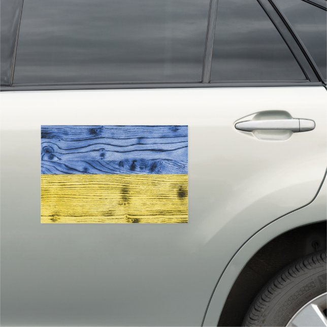 Ukraine flag yellow blue wood texture pattern car magnet (In Situ)