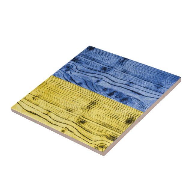 Ukraine flag yellow blue wood texture pattern ceramic tile (Side)