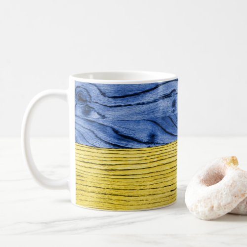 Ukraine flag yellow blue wood texture pattern coffee mug