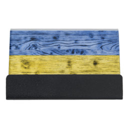 Ukraine flag yellow blue wood texture pattern desk business card holder