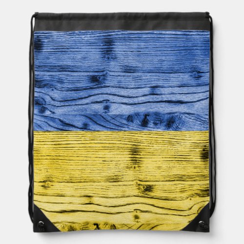 Ukraine flag yellow blue wood texture pattern drawstring bag