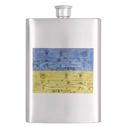 Ukraine flag yellow blue wood texture pattern flask