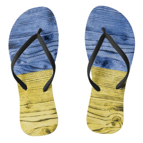 Ukraine flag yellow blue wood texture pattern flip flops