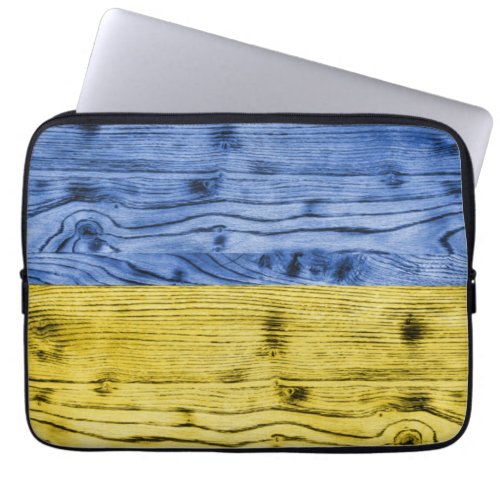 Ukraine flag yellow blue wood texture pattern laptop sleeve