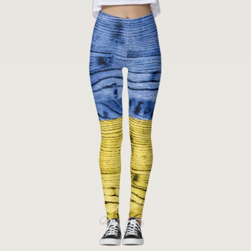 Ukraine flag yellow blue wood texture pattern leggings