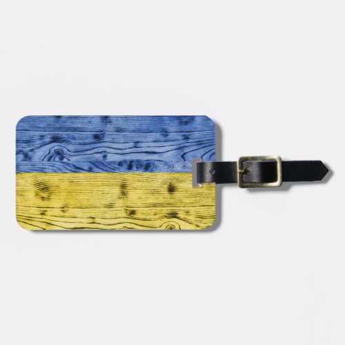 Ukraine flag yellow blue wood texture pattern luggage tag