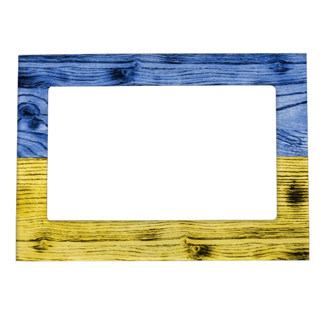 Ukraine flag yellow blue wood texture pattern magnetic frame (Front)