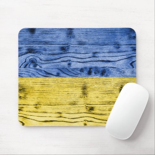Ukraine flag yellow blue wood texture pattern mouse pad