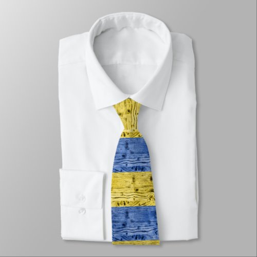 Ukraine flag yellow blue wood texture pattern neck tie