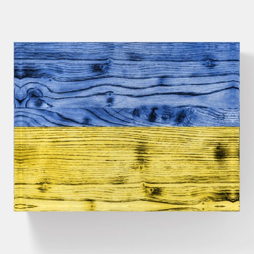 Ukraine flag yellow blue wood texture pattern paperweight