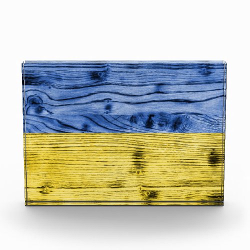 Ukraine flag yellow blue wood texture pattern photo block