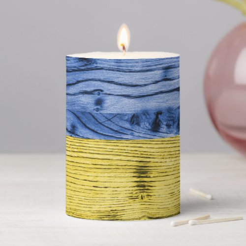 Ukraine flag yellow blue wood texture pattern pillar candle