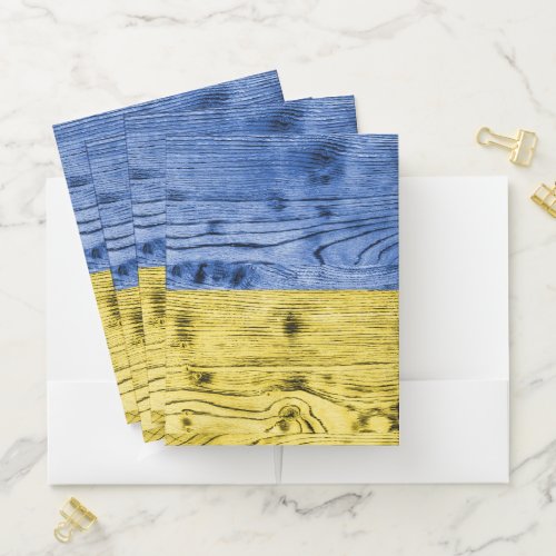 Ukraine flag yellow blue wood texture pattern pocket folder