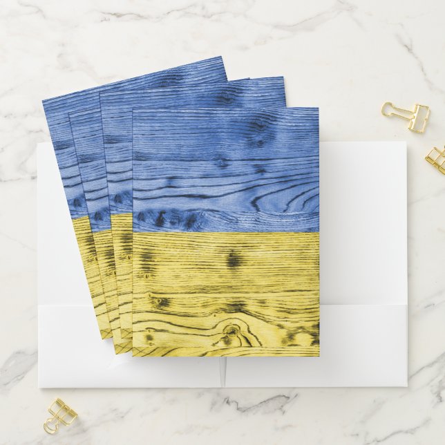 Ukraine flag yellow blue wood texture pattern pocket folder (In Situ)