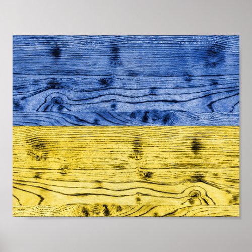 Ukraine flag yellow blue wood texture pattern poster