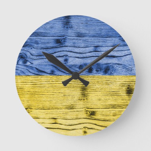 Ukraine flag yellow blue wood texture pattern round clock