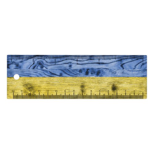 Ukraine flag yellow blue wood texture pattern ruler