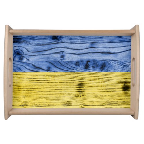 Ukraine flag yellow blue wood texture pattern serving tray