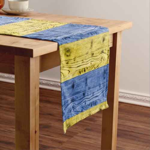 Ukraine flag yellow blue wood texture pattern short table runner