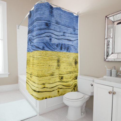 Ukraine flag yellow blue wood texture pattern shower curtain