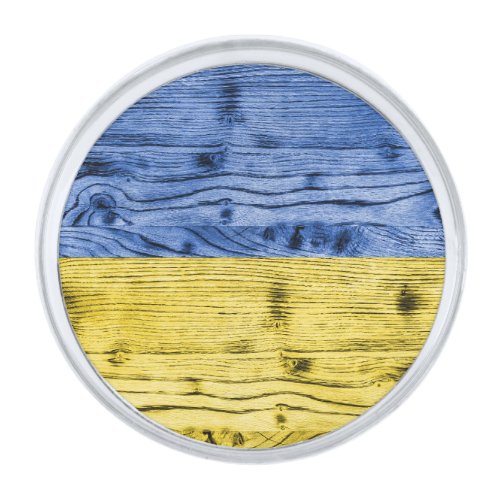 Ukraine flag yellow blue wood texture pattern silver finish lapel pin