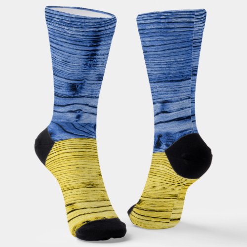 Ukraine flag yellow blue wood texture pattern socks