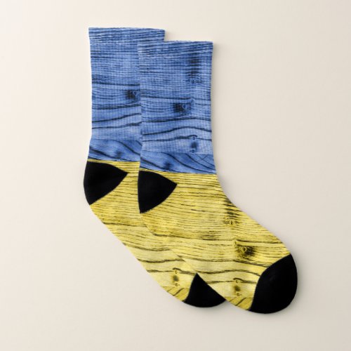 Ukraine flag yellow blue wood texture pattern socks