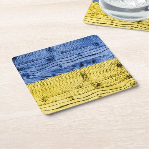 Ukraine flag yellow blue wood texture pattern square paper coaster