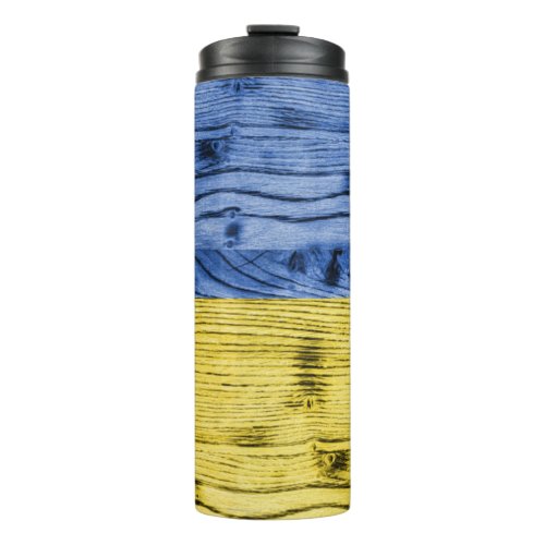 Ukraine flag yellow blue wood texture pattern thermal tumbler