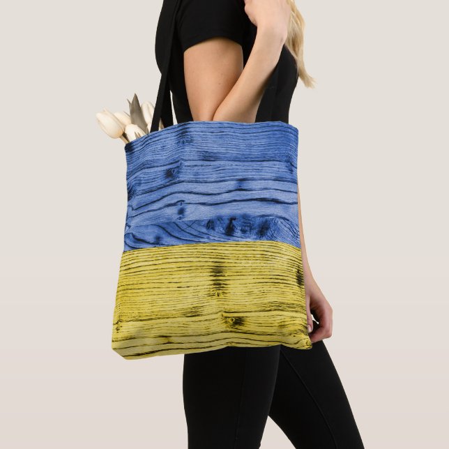 Ukraine flag yellow blue wood texture pattern tote bag (Close Up)