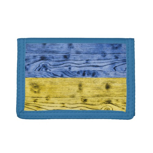 Ukraine flag yellow blue wood texture pattern trifold wallet