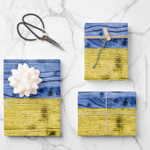 Ukraine flag yellow blue wood texture pattern wrapping paper sheets