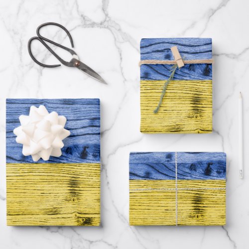 Ukraine flag yellow blue wood texture pattern wrapping paper sheets