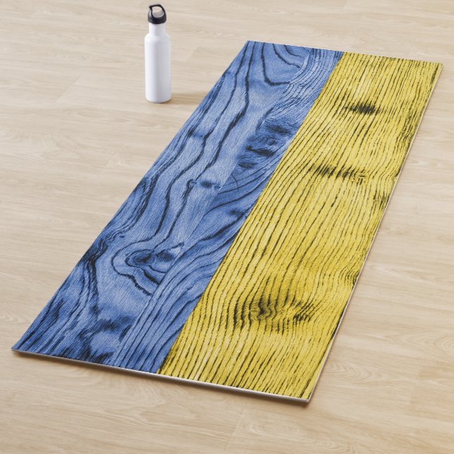 Ukraine flag yellow blue wood texture pattern yoga mat (In Situ)