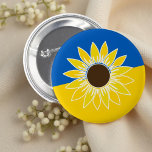 Ukraine Flag Yellow Sunflower National Flower Button<br><div class="desc">Design is blue and yellow,  Ukraine flag with the country's national flower,  the sunflower. A symbol of hope and prayer for peace.</div>