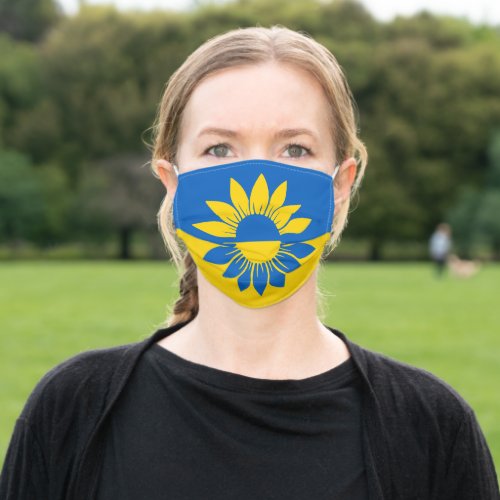 Ukraine Flag Yellow Sunflower Outline Adult Cloth Face Mask