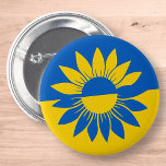 Ukraine Flag Yellow Sunflower Outline Button<br><div class="desc">Design is blue and yellow,  Ukraine flag with the country's national flower,  the sunflower. A symbol of hope and prayer for peace.</div>