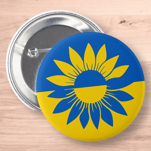 Ukraine Flag Yellow Sunflower Outline Button