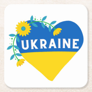 Ukraine Flower Heart  Square Paper Coaster