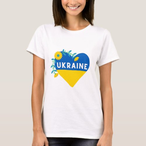 Ukraine Flower Heart Square   T_Shirt