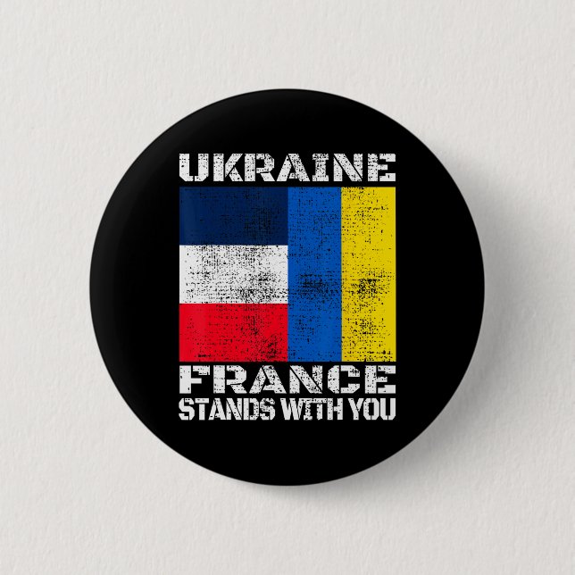 Ukraine France Stands With You French Support Flag Button (Front)