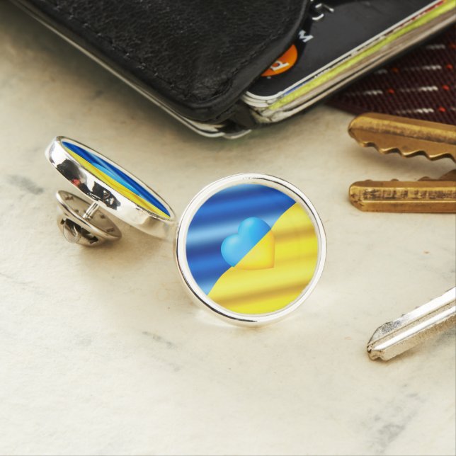 Ukraine - Freedon - Ukrainian Flag Heart Lapel Pin (In Situ)