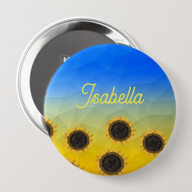 Ukraine geometry mesh pattern Flowers Custom name Button (Front & Back)