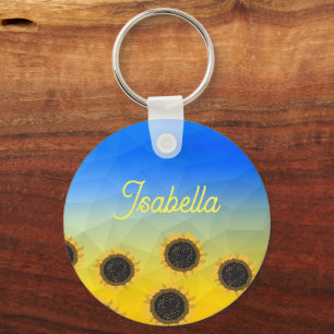 Ukraine geometry mesh pattern Flowers Custom name Keychain