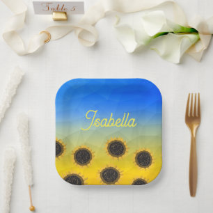 Ukraine geometry mesh pattern Flowers Custom name Paper Plates