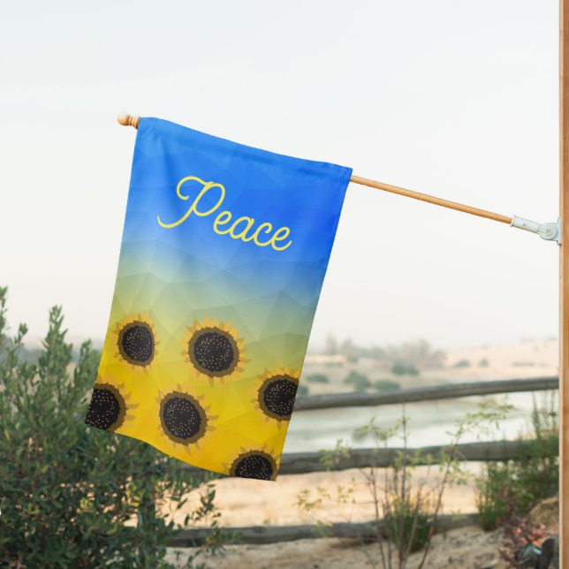 Ukraine geometry mesh pattern Sunflowers Peace House Flag (Insitu (Back))