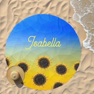 Ukraine geometry mesh Sunflowers Custom name Beach Towel