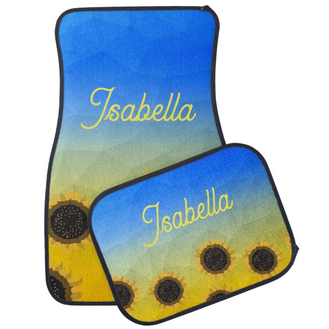 Ukraine geometry mesh Sunflowers Custom name Car Floor Mat (Set)