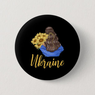 Ukraine Girl With Sunflowers Blue Yellow Colors Pa Button