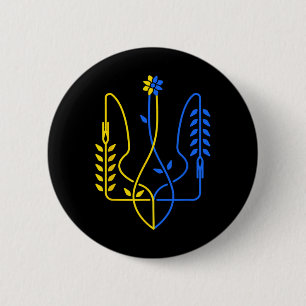 Ukraine Golden Trident Symbol Ukrainian Flag Men W Button